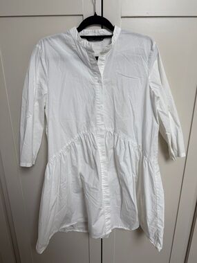 Zara White Long-Sleeve Button Up Peplum Shirt Dress